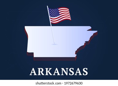 Arkansas state Isometric map and USA national flag 3D isometric shape of us state Vector Illustration