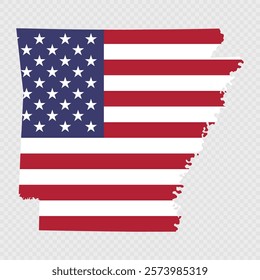 Arkansas state map with American national flag.