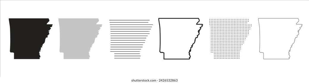 Arkansas State Map Black. Arkansas map silhouette isolated on transparent background. Vector Illustration. Variants.