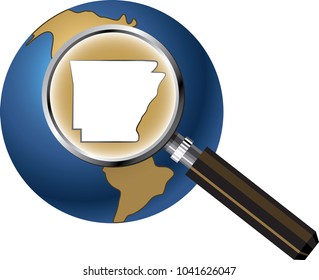 Arkansas State Map Enlarged on Globe