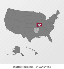 Arkansas state map with flagpole. Vector illustration.