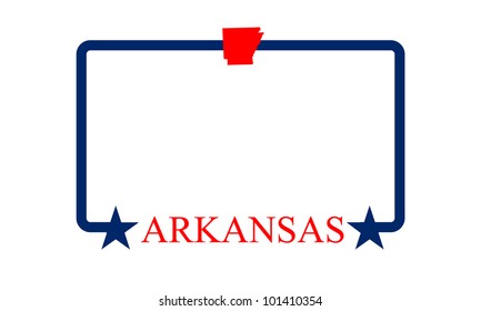 Arkansas state map, frame, and name.