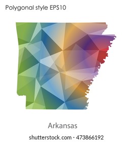Arkansas state map in geometric polygonal,mosaic style.Abstract gems triangle,modern design background. Vector illustration EPS10