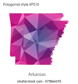 Arkansas state map in geometric polygonal,mosaic style.Abstract gems triangle,modern design background. Vector illustration EPS10