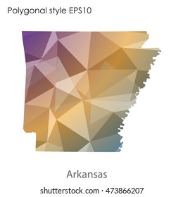Arkansas state map in geometric polygonal,mosaic style.Abstract gems triangle,modern design background. Vector illustration EPS10