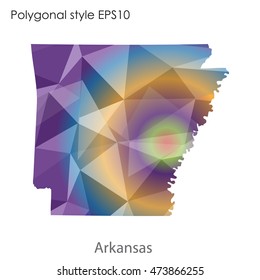 Arkansas state map in geometric polygonal,mosaic style.Abstract gems triangle,modern design background. Vector illustration EPS10