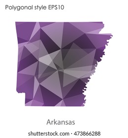 Arkansas state map in geometric polygonal,mosaic style.Abstract gems triangle,modern design background. Vector illustration EPS10