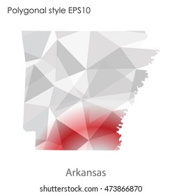 Arkansas state map in geometric polygonal,mosaic style.Abstract gems triangle,modern design background. Vector illustration EPS10