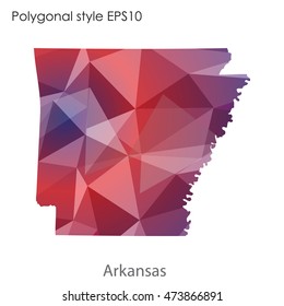 Arkansas state map in geometric polygonal,mosaic style.Abstract gems triangle,modern design background. Vector illustration EPS10