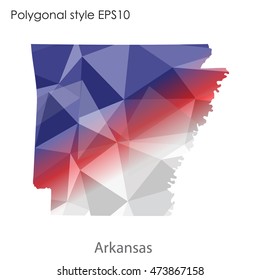 Arkansas state map in geometric polygonal,mosaic style.Abstract gems triangle,modern design background. Vector illustration EPS10