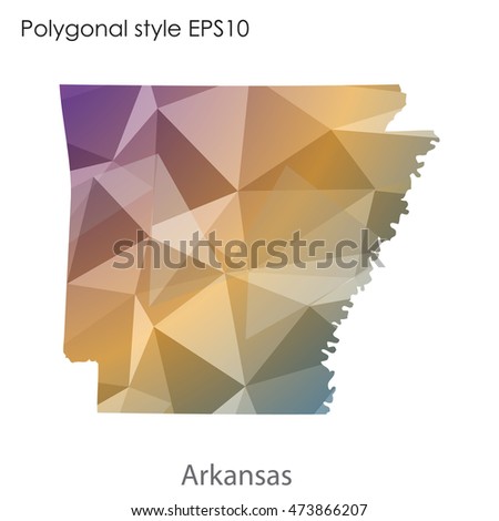 Arkansas state map in geometric polygonal,mosaic style.Abstract gems triangle,modern design background. Vector illustration EPS10