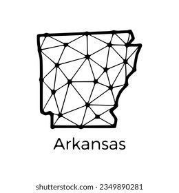Arkansas state map polygonal illustration made of lines and dots, isolated on white background. US state low poly design