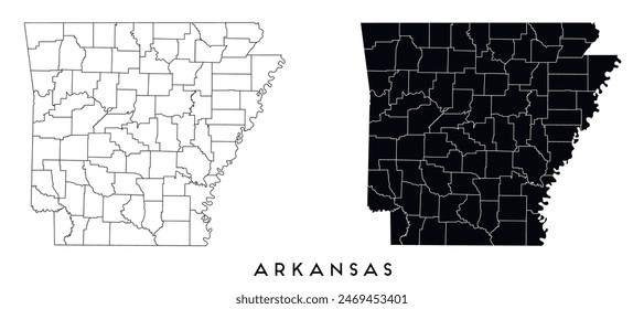 Arkansas state map of regions districts vector black on white and outline