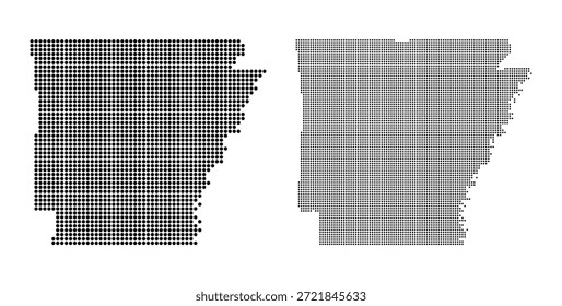Mapa del estado de Arkansas con patrones de puntos negros para infografías geográficas y diseño de cartografía digital
