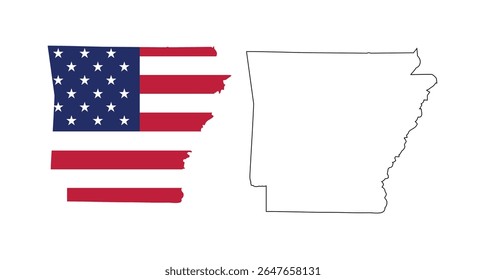 Arkansas state map with USA flat design and black outline. Patriotic and educational vector perfect for presentation, learning, or design projects.
