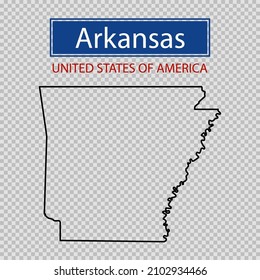 Arkansas state outline map on a transparent background, United States of America line icon, map borders of the USA Arkansas state.