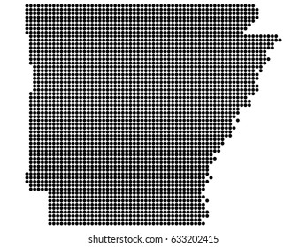 Arkansas state print, map. White background, black dots.