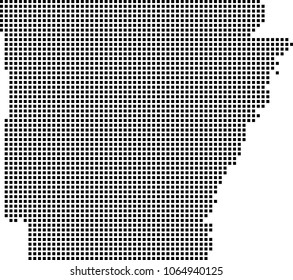 Arkansas state of USA map dots vector outline illustration background. Dotted map of Arkansas state of United States of America. Creative pixel art map with highly detailed border 