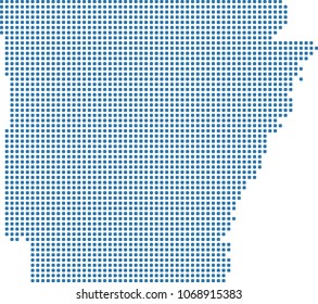 Arkansas state of USA map dots vector outline illustration in blue background. Dotted map of Arkansas state of United States of America. Creative pixel art map with highly detailed border 