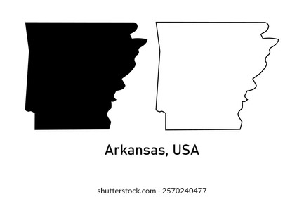 Arkansas state, USA map in outline style, black color