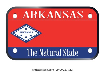 Arkansas state USA motorcycle license plate over a white background