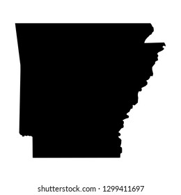 Arkansas, state of USA - solid black silhouette map of country area. Simple flat vector illustration.