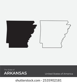 Arkansas the state of USA, solid silhouette map of country area and outlined map, simple flat vector illustration for easy editing.