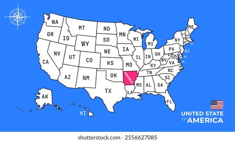 Arkansas State, USA, vector map isolated on United states map.