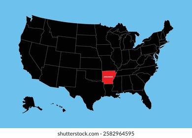 Arkansas State, USA, vector map isolated on United states map. Editable blank vector map of USA.