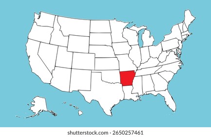 Arkansas State, USA, vector map isolated on United states map. High detailed illustration. Flat style. Vector illustration