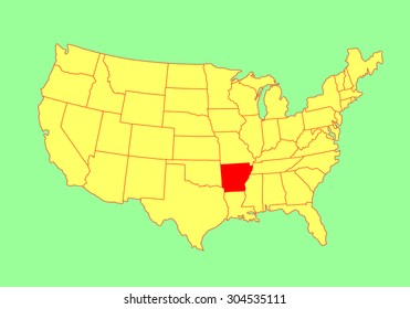 Arkansas State, USA, vector map isolated on United states map. Editable blank vector map of USA.