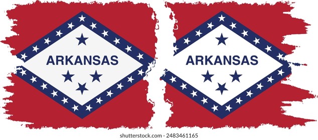 Arkansas and Arkansas states grunge brush flags connection, vector