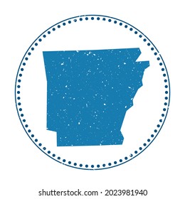 Arkansas sticker. Travel rubber stamp with map of us state, vector illustration. Can be used as insignia, logotype, label, sticker or badge of the Arkansas.