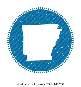 Arkansas striped retro travel sticker. Badge with map of us state, vector illustration. Can be used as insignia, logotype, label, sticker or badge of the Arkansas.