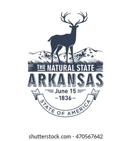 Arkansas, emblema estilizado del estado de América, ciervo, color azul