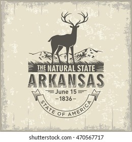 Arkansas, stylized emblem of the state of America, deer, vintage