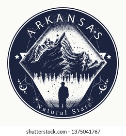 Arkansas. Tattoo and t-shirt design. Welcome to Arkansas, (USA). Natural state slogan. Travel art concept 