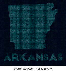 Arkansas tech map. US state symbol in digital style. Cyber map of Arkansas with US state name. Attractive vector illustration.