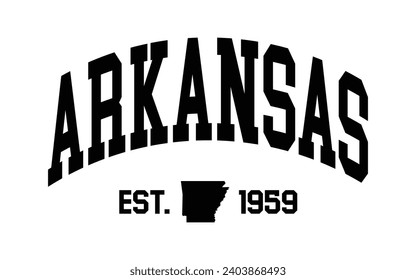 Arkansas typography design with map vector. Editable college t-shirt design printable text effect vector	