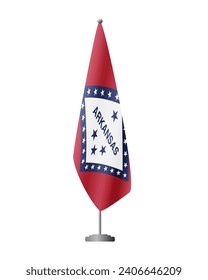 Arkansas US flag on flagpole for official meetings, transparent background, vector