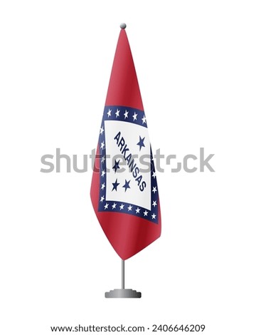 Arkansas US flag on flagpole for official meetings, transparent background, vector