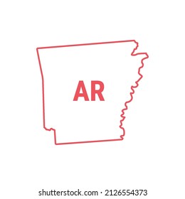 Arkansas US state map red outline border. Vector illustration isolated on white. Two-letter state abbreviation. Editable stroke. Adjust line weight.