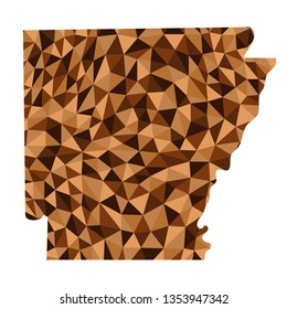 Arkansas U.S. state polygonal map background low poly style 6 brown colors vector illustration EPS
