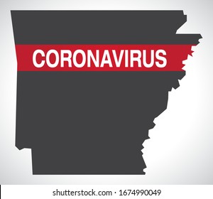 Arkansas USA federal state map with Coronavirus warning illustration