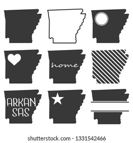 Arkansas USA Map. Symbol Icon Set. Flat Vector Art Design. Clip Art Logo Collection