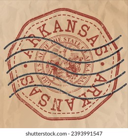 Arkansas, USA Stamp Travel Passport. Design Retro Symbol Country. Old Vintage Postmark.