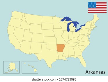 arkansas, usa states colorful map, vector illustration 