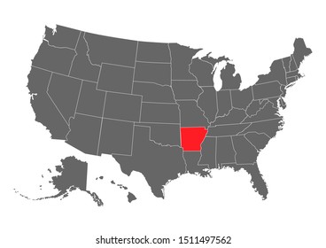 Arkansas vector map silhouette. High detailed illustration. United state of America country