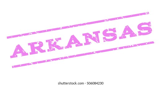 Arkansas watermark stamp. Text Caption between parallel lines with grunge design style. Rubber seal stamp with scratched texture. Vector violet color ink imprint on a white background.