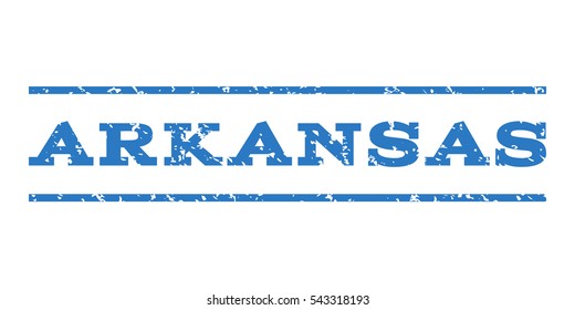 Arkansas watermark stamp. Text caption between horizontal parallel lines with grunge design style. Rubber seal stamp with dust texture. Vector smooth blue color ink imprint on a white background.